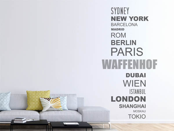 Wandtattoo Waffenhof mit Weltstädten