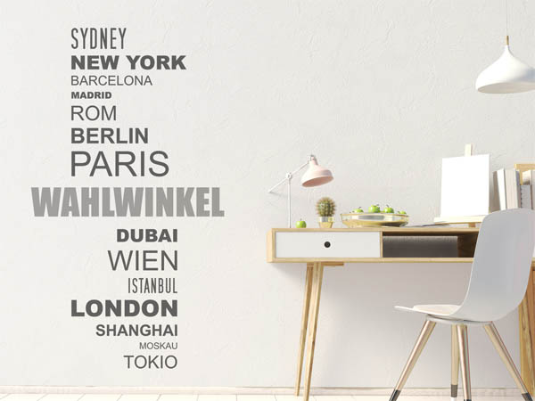Wandtattoo Wahlwinkel mit Weltstädten