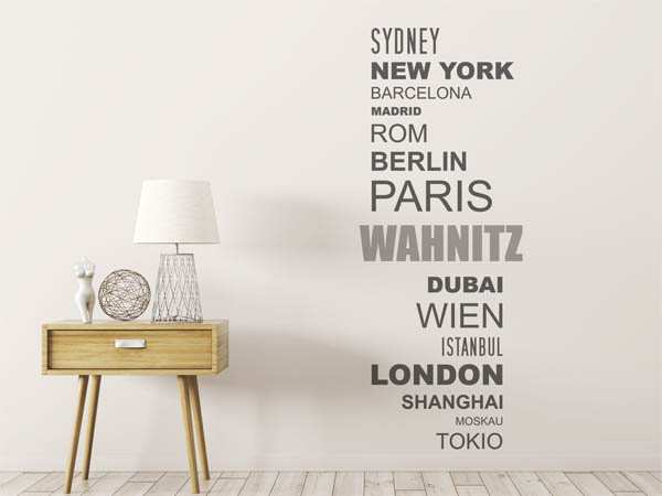 Wandtattoo Wahnitz mit Weltstädten