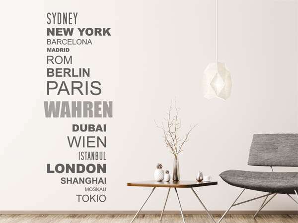 Wandtattoo Wahren mit Weltstädten