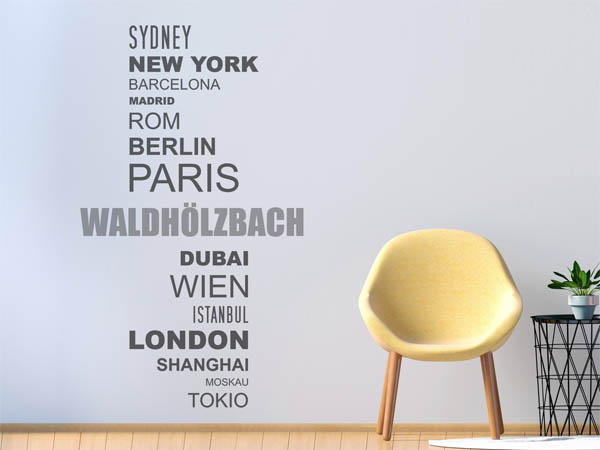 Wandtattoo Waldhölzbach mit Weltstädten