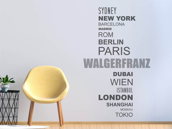 Wandtattoo Walgerfranz mit Weltstädten