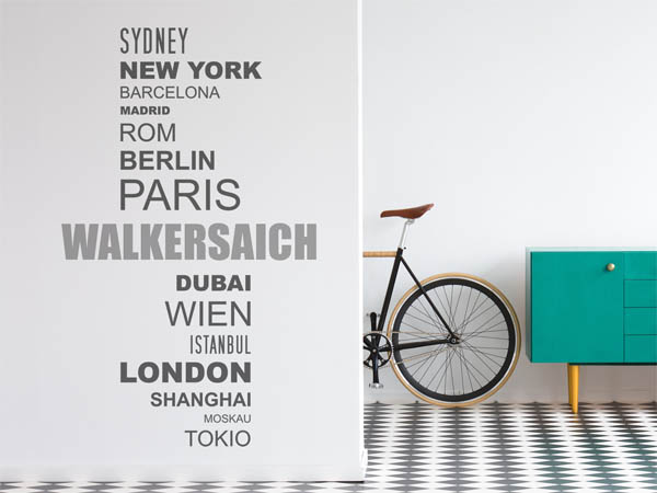 Wandtattoo Walkersaich mit Weltstädten