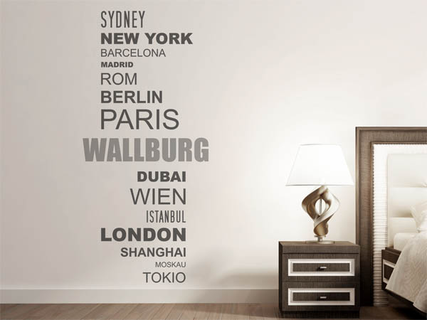 Wandtattoo Wallburg mit Weltstädten