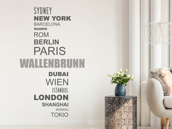 Wandtattoo Wallenbrunn mit Weltstädten