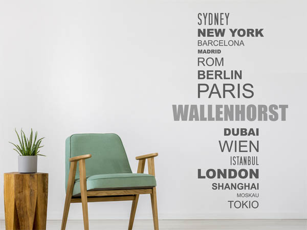 Wandtattoo Wallenhorst mit Weltstädten