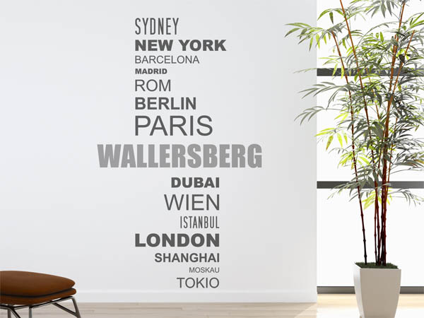 Wandtattoo Wallersberg mit Weltstädten