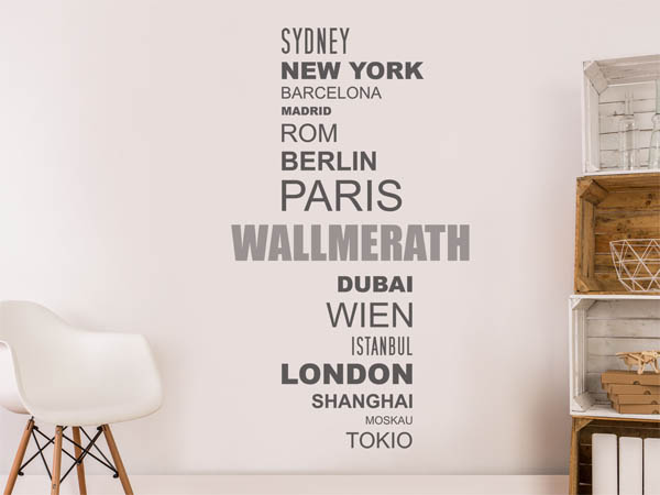 Wandtattoo Wallmerath mit Weltstädten