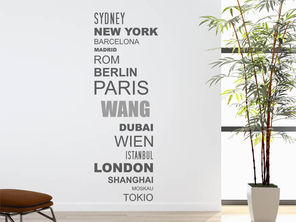 Wandtattoo Wang mit Weltstädten
