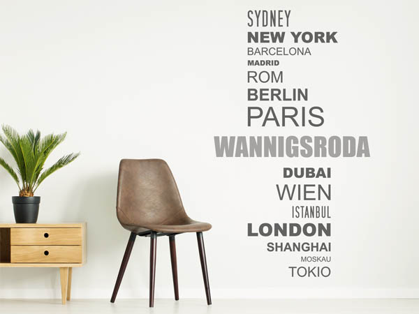 Wandtattoo Wannigsroda mit Weltstädten