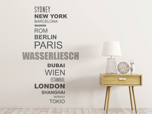 Wandtattoo Wasserliesch mit Weltstädten