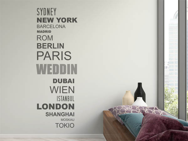Wandtattoo Weddin mit Weltstädten