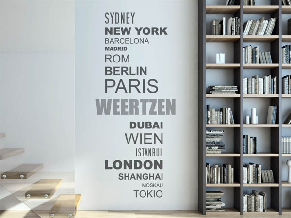 Wandtattoo Weertzen mit Weltstädten
