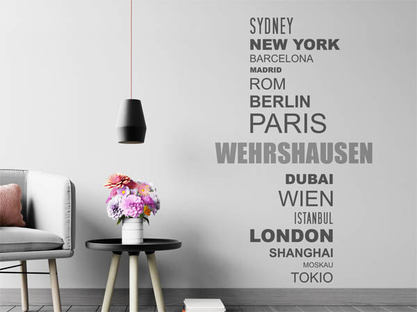 Wandtattoo Wehrshausen mit Weltstädten