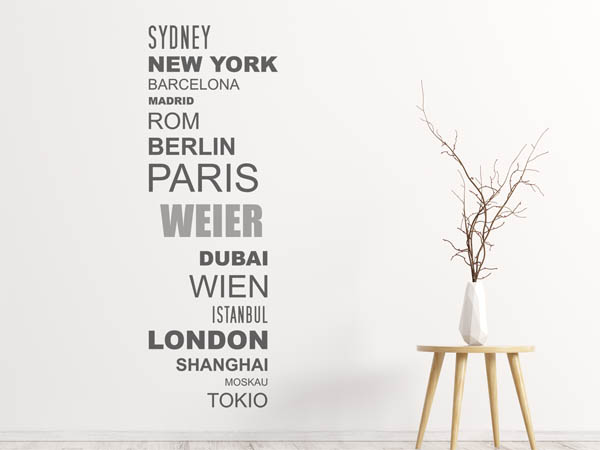 Wandtattoo Weier mit Weltstädten