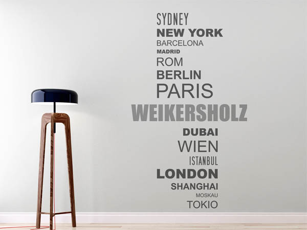 Wandtattoo Weikersholz mit Weltstädten