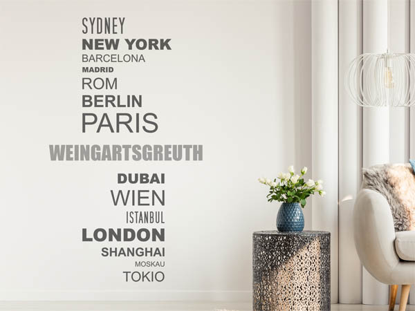 Wandtattoo Weingartsgreuth mit Weltstädten