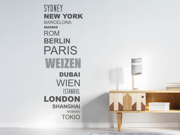 Wandtattoo Weizen mit Weltstädten