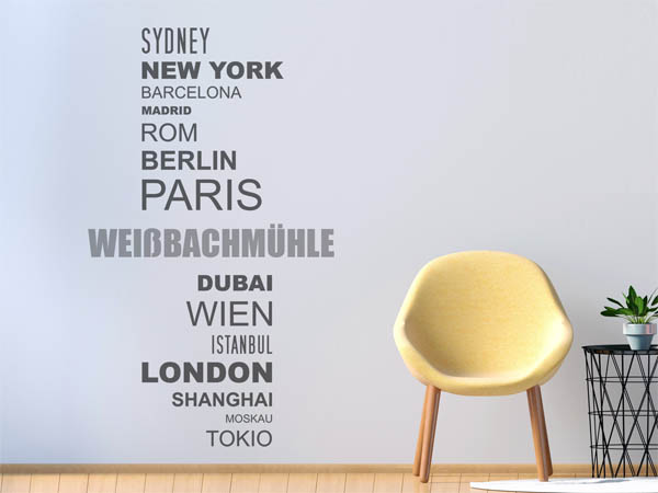 Wandtattoo Weißbachmühle mit Weltstädten