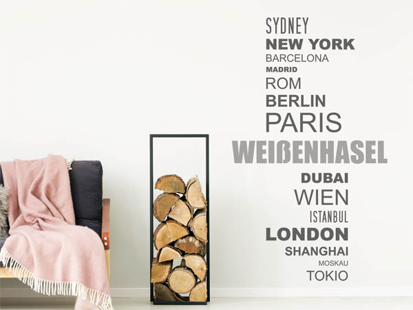 Wandtattoo Weißenhasel mit Weltstädten