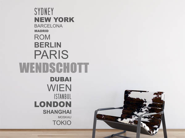 Wandtattoo Wendschott mit Weltstädten