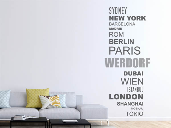 Wandtattoo Werdorf mit Weltstädten