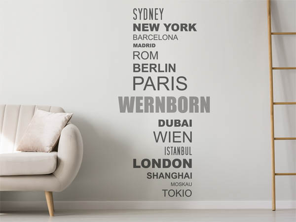 Wandtattoo Wernborn mit Weltstädten