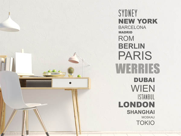 Wandtattoo Werries mit Weltstädten