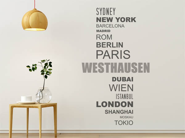 Wandtattoo Westhausen mit Weltstädten