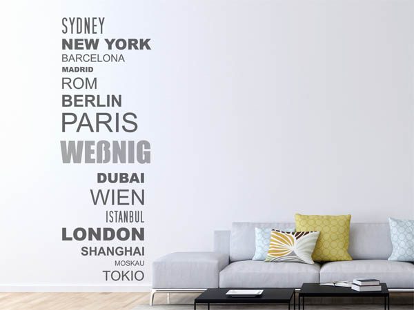 Wandtattoo Weßnig mit Weltstädten