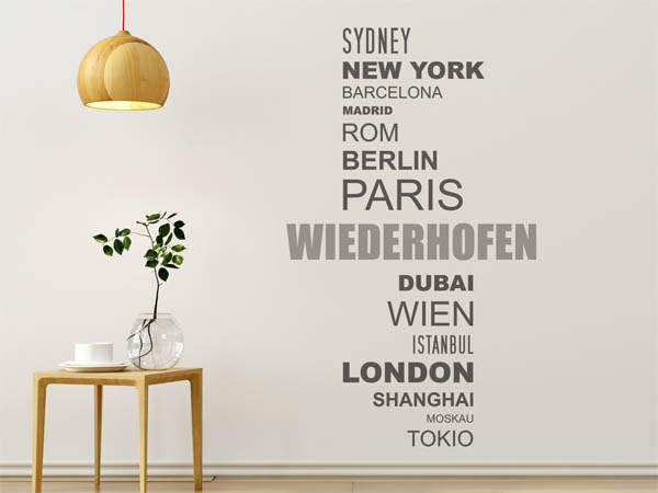 Wandtattoo Wiederhofen mit Weltstädten