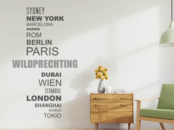 Wandtattoo Wildprechting mit Weltstädten