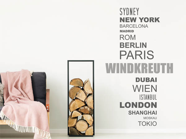 Wandtattoo Windkreuth mit Weltstädten