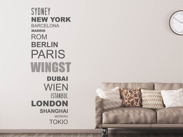 Wandtattoo Wingst mit Weltstädten