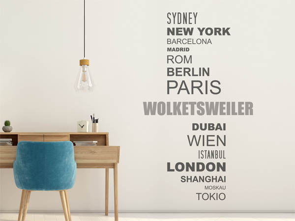 Wandtattoo Wolketsweiler mit Weltstädten