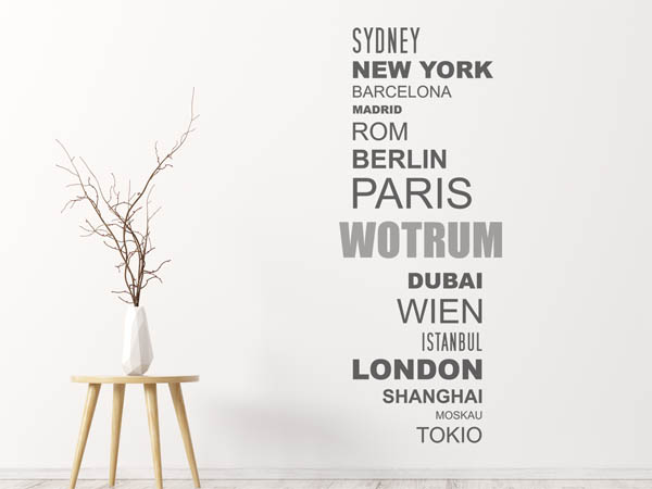 Wandtattoo Wotrum mit Weltstädten