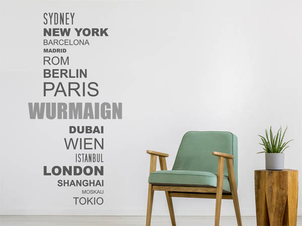 Wandtattoo Wurmaign mit Weltstädten