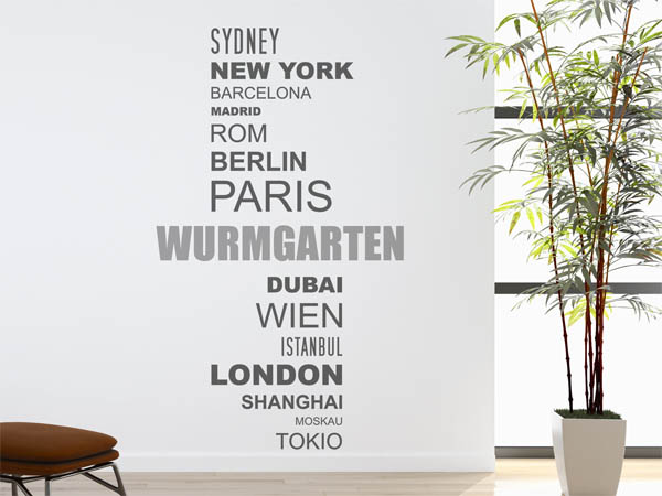 Wandtattoo Wurmgarten mit Weltstädten