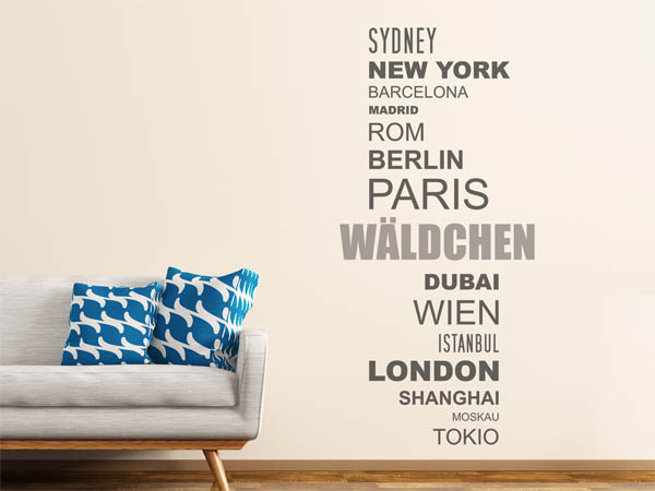Wandtattoo Wäldchen mit Weltstädten