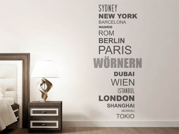 Wandtattoo Wörnern mit Weltstädten