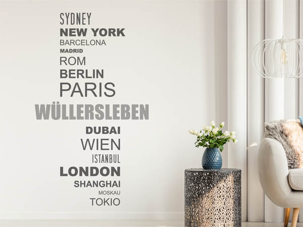 Wandtattoo Wüllersleben mit Weltstädten