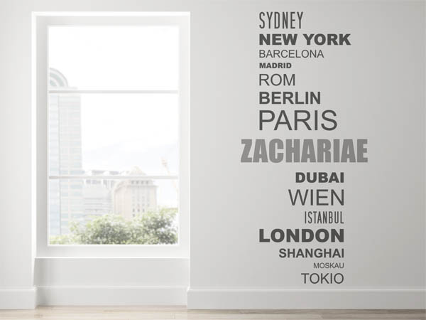 Wandtattoo Zachariae mit Weltstädten
