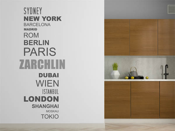Wandtattoo Zarchlin mit Weltstädten