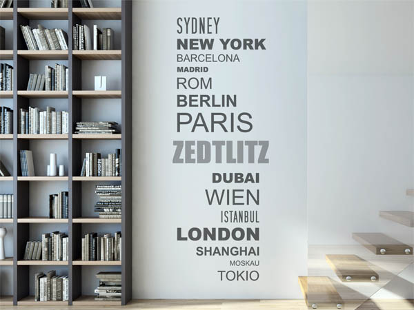 Wandtattoo Zedtlitz mit Weltstädten