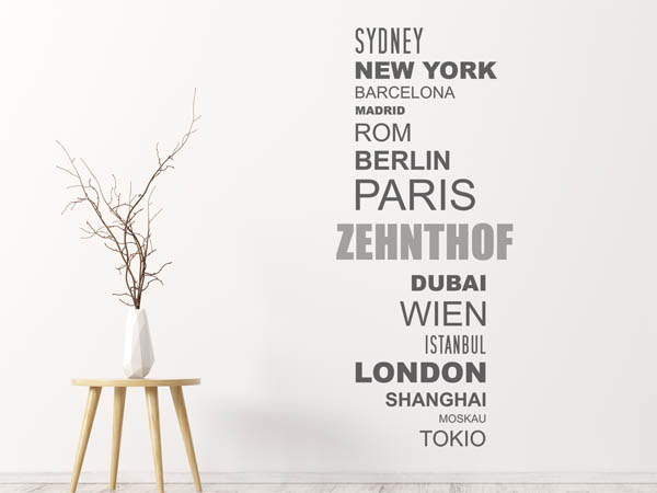 Wandtattoo Zehnthof mit Weltstädten