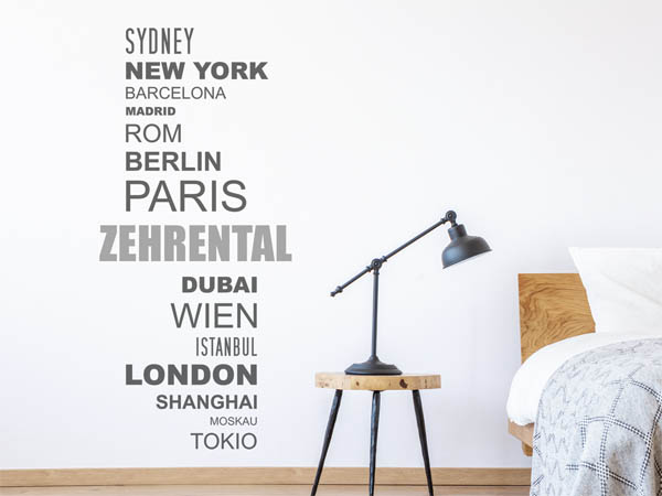 Wandtattoo Zehrental mit Weltstädten