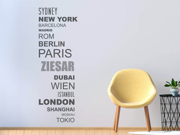 Wandtattoo Ziesar mit Weltstädten