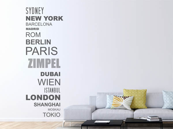 Wandtattoo Zimpel mit Weltstädten