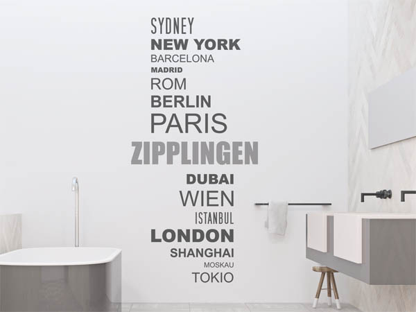 Wandtattoo Zipplingen mit Weltstädten