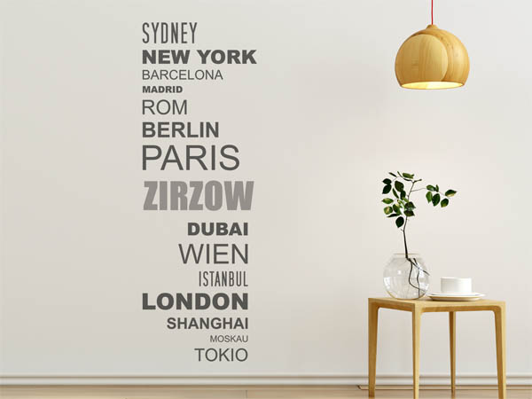 Wandtattoo Zirzow mit Weltstädten